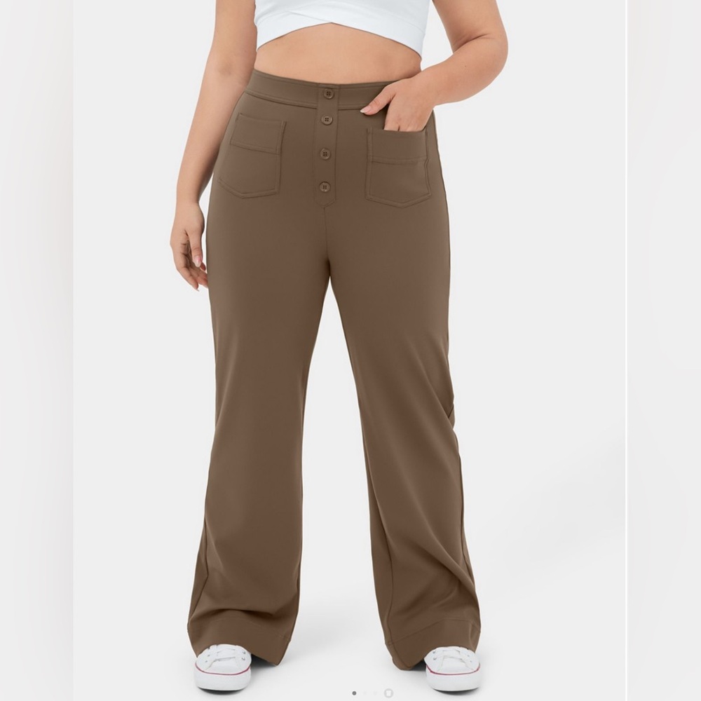 High Waisted Button Multiple Pockets Straight Leg Casual Pants 3X